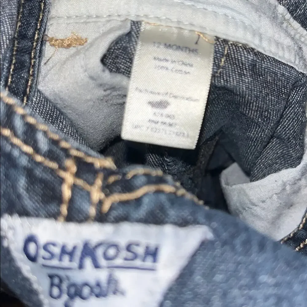 Oshkosh Bigosh Kids Denim Overalls with Red Plaid Patch Size 12M